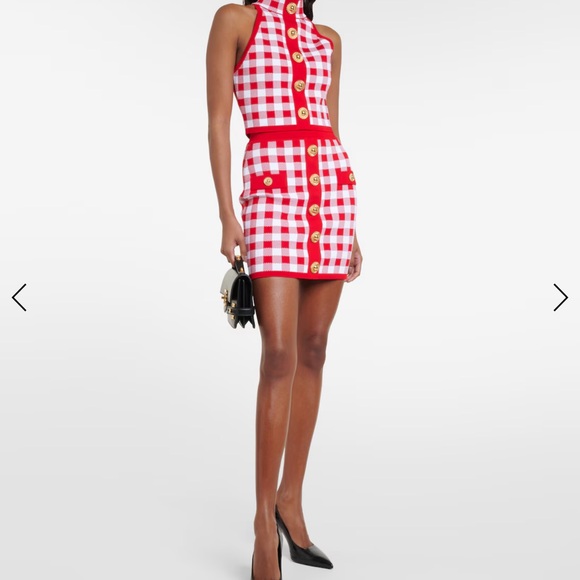 BalmainWomen's Red Vichy Buttoned Mini Skirt